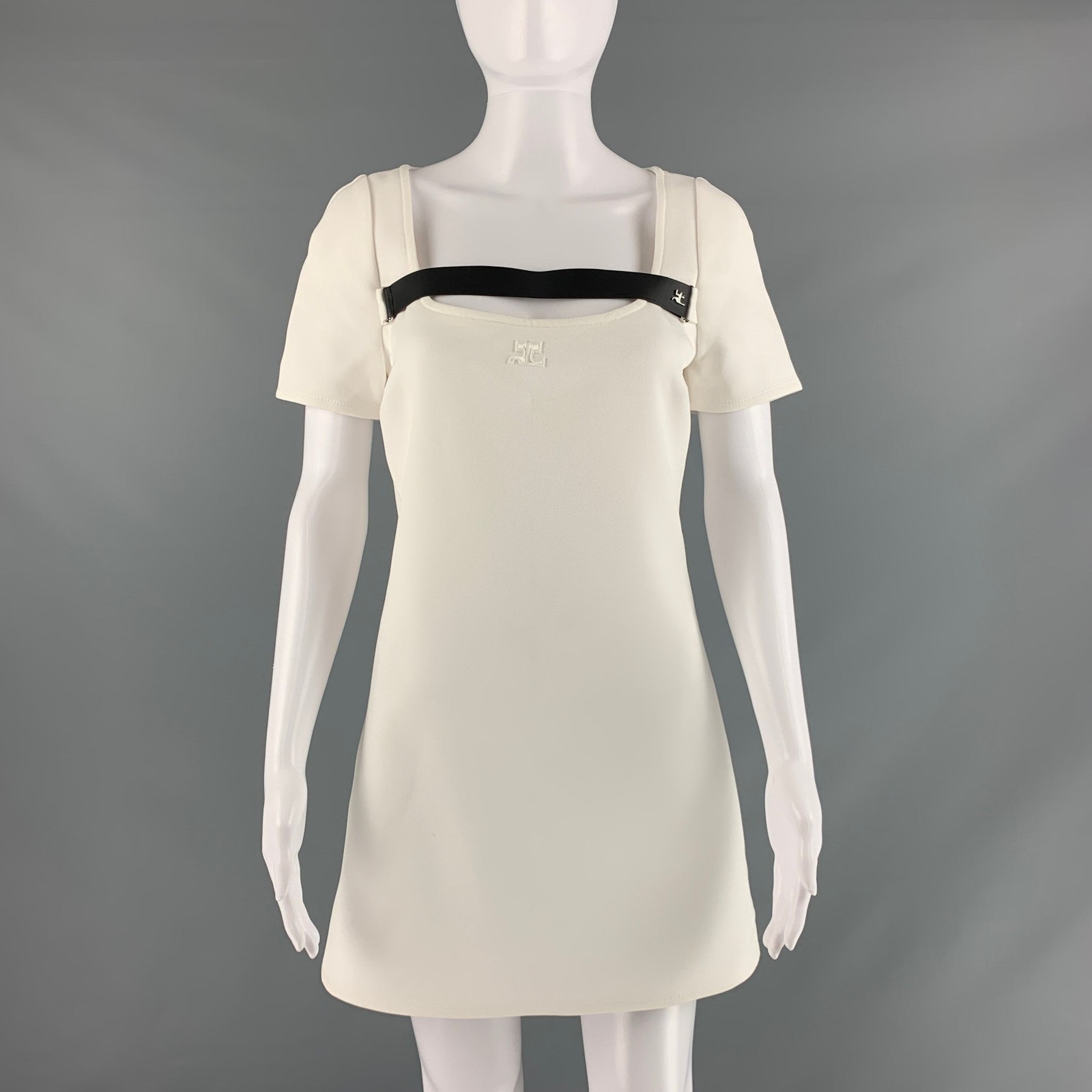 Courreges Size 4 White Polyester Blend Short Sleeve Mini Dress